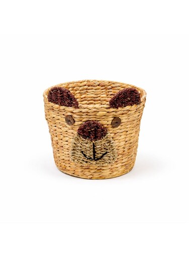 Teddy Bear Face Round Water Hyacinth Storage Basket, 31 cm Dia x 27 cm H, Handwoven Natural Water Hyacinth Organizer Bin for Toys, Clothes, Miscellaneous Items &amp; Home D&Atilde;&copy;cor