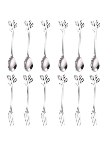 ELECDON Coffee Tea Spoon, 12 Pieces Stainless Steel Dessert Tea Sugar Spoons, Stainless Steel Tea Fork, Appetizer Dessert Forks, Including 6 Spoons and 6 Forks, for Kitchen Tea Parties Coffee Shops
