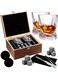 Fitmos Whiskey Stones and Whiskey Glass Gift Boxed Set, 8 Granite Chilling Whisky Rocks, 2 Glasses in Wooden Box, Great Gift for Father's Day, Dad's Birthday or Anytime For Dad, Plus 2 Free Coasters