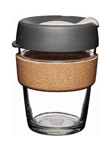 Lady Coffee Cup With Lid Grey/Gold/Clear 10 x 7cm