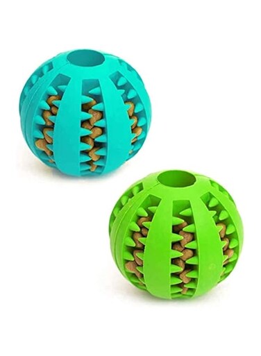 Khazna Dog Toy Ball, 2Pcs Leaky ball toy for dogs, Food Treat Feeder Chew Tooth Cleaning Exercise Game IQ Training 7CM