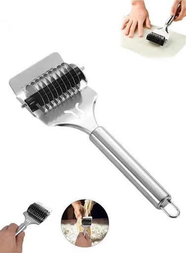 Cutter, Stainless Steel Noodle Lattice Roller, Dough Cutter Pasta Spaghetti Maker, Handheld Dough Cutter, Noodle Pressing Machine, Noodle Cutter Roller for Kitchen Cooking Tools