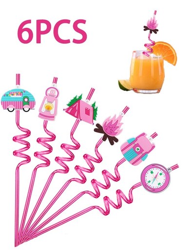 Reusable Camping Powder Straws Set, Straw Stickers, Party Supplies, Themed Birthday Party Supplies, Gifts, Small Presents