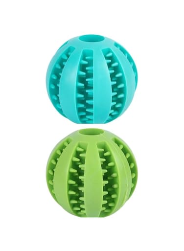 Dog Toy Ball, Nontoxic Bite Resistant Toy Ball for Pet Dogs Puppy Cat, Dog Pet Food Treat Feeder Chew Tooth Cleaning Ball Exercise Game IQ Training Ball (Blue&amp;Green, 7CM)