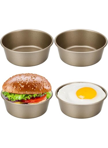 Azonee 4Pcs Round Baking Tray Cake Moulds, 4'' Cake Tin Ramekins for Air Fryer, Aluminum Layer Cake Carbon DIY Home Baking Mold Too for Fried Egg Muffin Sandwiches, Household Kitchen Cooking Tool