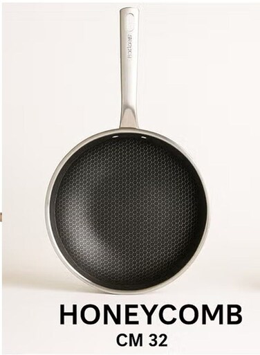 Houseware 32cm Non-Stick Honeycomb Hybrid Wok Pan   Tri-Ply Stainless Steel   Induction &amp; Gas Compatible   Scratch-Resistant Cookware