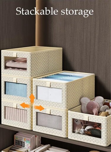 Foldable Closet Storage Organizer Washable Closet Storage Box with Carrying Handles Cube Storage Bin for Clothes Wardrobe Home Bedroom Office