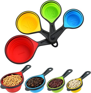 Collapsible Silicone Measuring Cups Set &acirc;&euro;&ldquo; 4-Piece Portable Food-Grade Silicone Measuring Set for Liquid, Baking &amp; Cooking   Foldable Kitchen Measurement Cups for Travel &acirc;&euro;&ldquo; Black