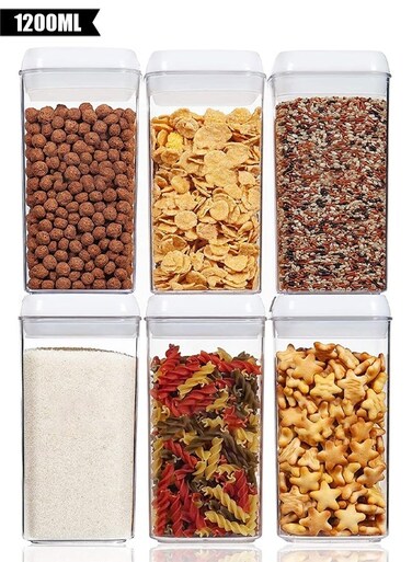 Airtight Food Storage Containers Set with Lock Lids Pantry Organization Plastic Storage Jar Storage Tank for Cereal Coffee Sugar Moisture Proof BPA Free &amp; Stackable Design (6PCS 1200ml)