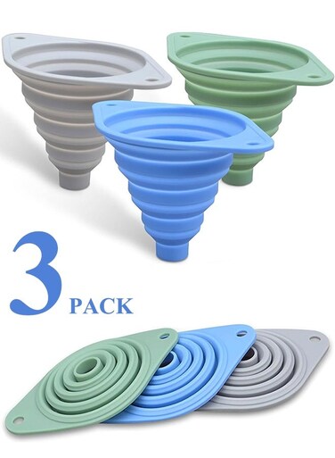 of 3 Kitchen Funnels, Funnels for Filling Bottles, Collapsible Silicone Funnel, Small Funnels for Filling Small Bottles