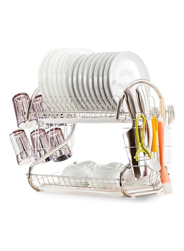 Dish Drying Rack With Removable Drain Board Silver/White 50x35x24cm