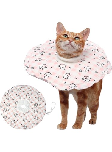 NALACAL Cat Cone Collar, Adjustable Cute Pet Recovery Collar After Surgery with Drawstring Design, Soft Breathable Anti-bite Stops Cats/Kittens/Puppies from Licking (Pink, S)