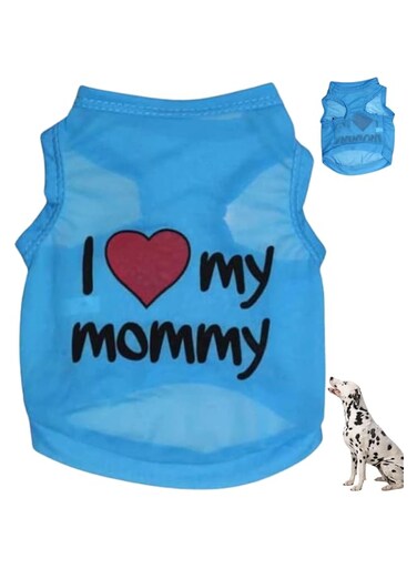 PETSARY Cotton Dog Tee Shirt Sleeveless Vest Apparel   I Love My Mommy Printed Summer Lightweight Pet T-Shirts   Soft Costume Outfit for Recovery Suit   Chihuahua Yorkies Bulldog Clothes Small, Blue