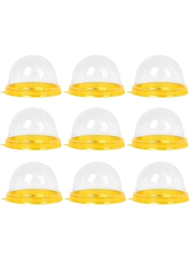 Khazna Mini Cake Box, 50 Packs Clear Plastic Cookies Muffins Dome Box Mooncake Box with with Clear Dome for Wedding Birthday Party Small Cupcakes, Desserts and Candy Display(Gold)