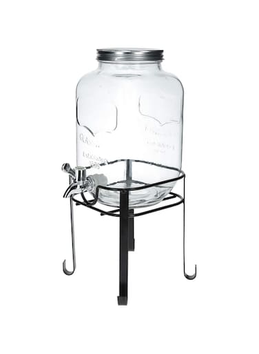 Orchid 4 Litre Glass Beverage Dispenser With Stand,/ Beer Dispenser with Tap &amp; Air Tight Lid/Cocktail Barrel with Water Faucet/Cold Water Pitcher for Detox Water, Lemonade - 4 Litre