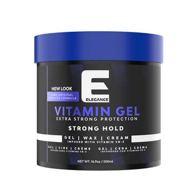 Elegance E-Series Vitamin Gel - Blue 500ml - Strong Hold, Flake-Free, Enriched with Pro-VB-5 for Long-Lasting Shine and Volume