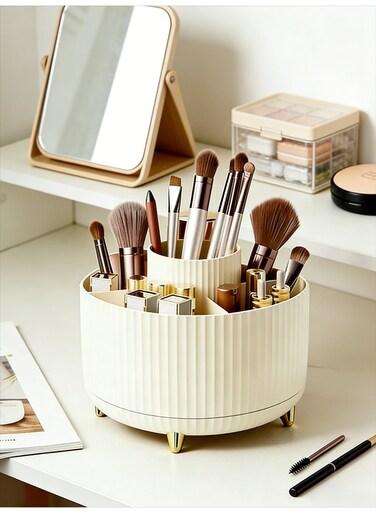 Rotating Desktop Organizer, Multi-Compartment Large Capacity Storage Caddy for Pen, Makeup Brush, Home Office &amp; Bathroom Vanity