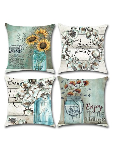 Throw Pillow Covers 18x18 Sunflower Pillowcase Blue Vase Cushion Seasonal Case for Outdoor Sofa Couch Living Room Bedroom Home Decoration 4 Pack