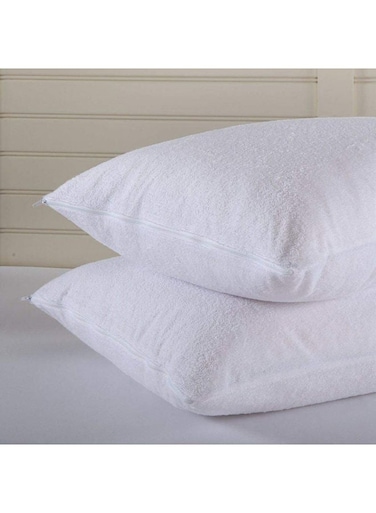 100 GSM Cotton 100% PVC Film With Invisible Zipper Water Proof Terry Pillow Protector 2pc Set Cotton White 50x75cm