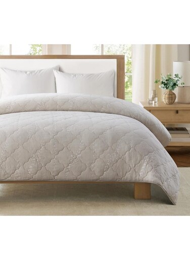 MANTIS Trellis Bow Gauze Quilt &acirc;&euro;&ldquo; 100% Cotton with Soft Polyester Filling &acirc;&euro;&ldquo; Stone Washed Lightweight Bedspread &acirc;&euro;&ldquo; F/Q Size 223 x 229 cm &acirc;&euro;&ldquo; Modern Boho Design