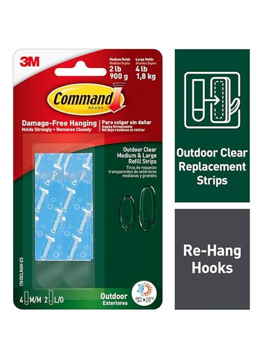 Command 4-Packages of Outdoor Clear Refill Strips, Re-Hang Outdoor Window Hooks, Water-Resistant Adhesive (17615CLRAW-ES)
