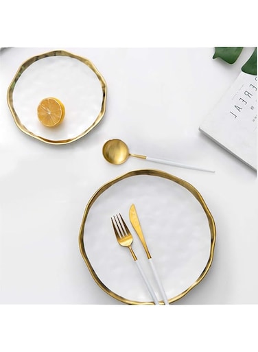 ZRZJBX Irregular Plate, Bread Plates, Porcelain Dinner Set, Dinner Set, Dessert Plates, Gold Plates With Decrative Gold Rims, Two Pieces,White-O19.5Cm+O24.5Cm