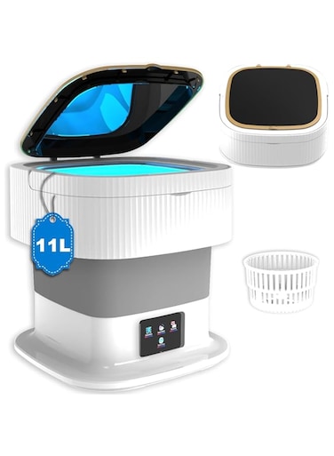 MOLOR Portable Washing Machine,11L Small Fold Washing Machine with Spin Dryer, Mini Foldable Clothes Washer, Small Collapsible Laundry Washer for Travel, Apartment,Clothes, Underwears, Socks (Grey)