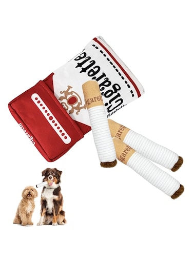 SlaviteFestiwal Funny Cigarettes - 4pc Squeaky Cigar Dog &amp; Cat Teething Toys; Interactive, Bite-Kick Plush Toys for Puppies &amp; Small Dogs; Indoor Playtime