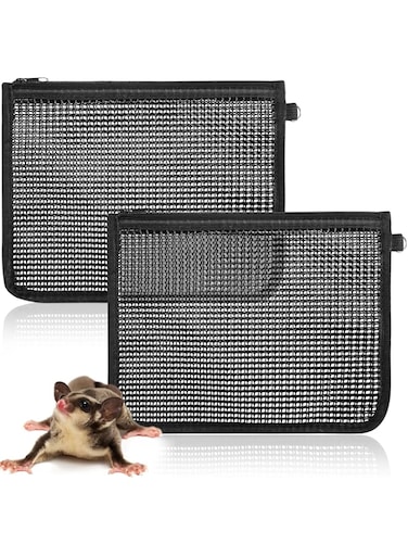 Abbylike 2 Pcs Sugar Glider Nail Trimmer Nails Trimming Pouch Mesh 7.87 x 9.84 inches Trim Bag for Guinea Pig Rat Ferrets Small Pets, Black