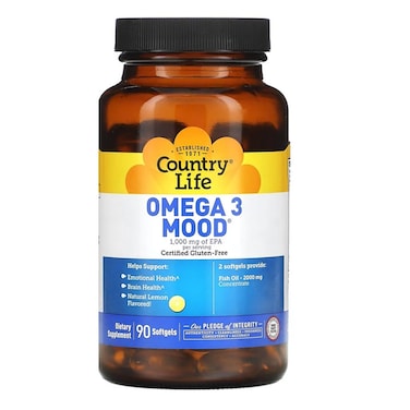 Country Life Omega 3 Mood 2000mg Fish Oil Supplement Softgels, Pack of 90's