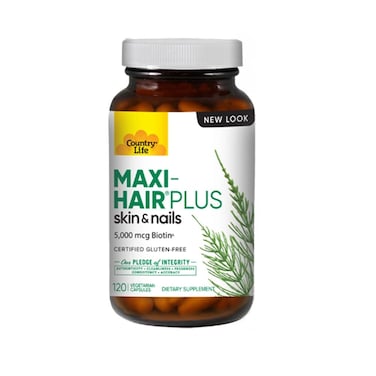 Country Life Maxi-Hair Plus Biotin 5000mcg Skin, Hair &amp; Nails Supplement Capsules, Pack of 120's
