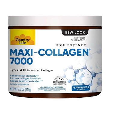 Country Life High Potency Maxi-Collagen 7000 With Vitamin C &amp; A + Biotin Skin Firming Flavourless Powder 213g