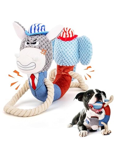 3pcs Stuffed Squeaky Dog Toys Set,Donkey vs Elephant Squeaky Dog Toys for Small Medium Breed, Tug of War Puppy Plush Toys