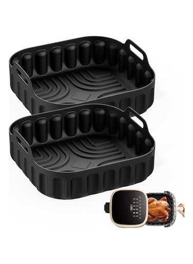 7in Air Fryer Silicone Liners, Reusable Square Silicone Air Fryer Liner, Reusable Food Grade Silicone Airfryer Liners, Replacement Of Flammable Disposable Parchment Paper Line (2 X Black)