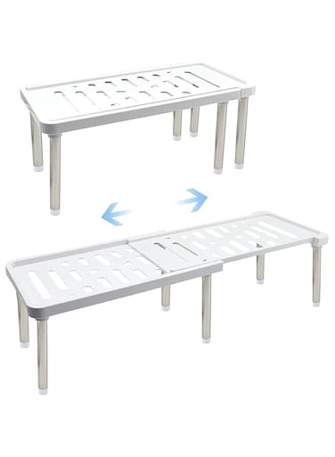 ALMEKAQUZ Retractable Table Organizer,Kitchen Spice Organizer,Cupboard Pantry Shelf,Counter Organizer,Kitchen Cutlery Seasoning Cabinet (White)