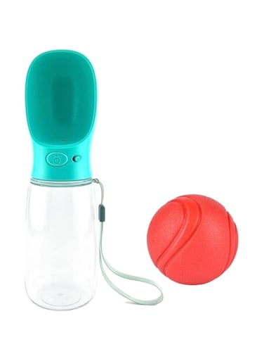Nadinos Dog Water Bottle with Toy Ball, Portable Water Dispenser, Leak Proof Pet Water Bottle with Drinking Feeder for Outdoor Walking, Hiking and Travel 350ML. Squeaky Dog Ball for Aggressive Chewers