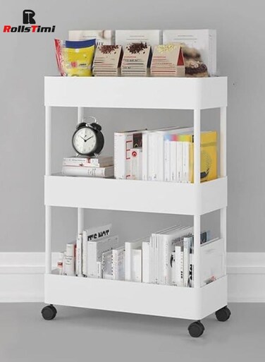 Slim Storage Cart with Wheels - 3 Tier Bathroom Organizers and Storage Cart - Rolling Carts for Bathroom, Kitchen, Narrow Space, Laundry Room,White