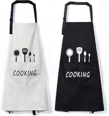 2 Pack Kitchen Aprons with Pocket Adjustable Neck Strap Bib Apron Waterproof and Oil Proof Chef Cooking Apron for Home Kitchen, Cleaning, Gardening