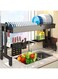 Dish Drying Rack Above Kitchen Sink, 64 &ndash; 100 CM Length Adjustable Over The Sink Dish Rack, Large Dish Drying Stand Drainer with Utensil Holder for Kitchen Countertop Organizer (2 Tier)