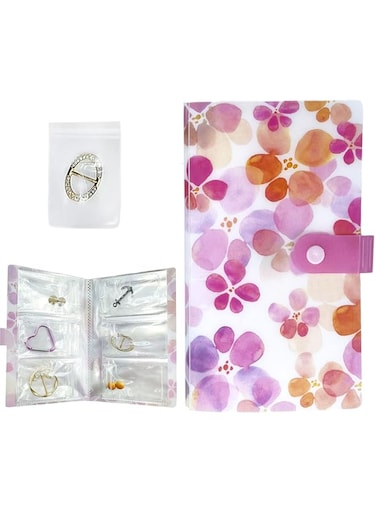 KASTWAVE Jewelry Storage Book, PVC Transparent Card Holder Rings Necklace Earring Organizer Travel, Cute Jewelry Organizer Book with 120 Pockets + 100 Pcs Small Jewelry Storage Bags (Pink flower)