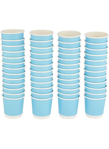 SNH Packing Disposable Double Wall Paper Coffee Cups 50-Pack, 4 oz Capacity, Blue