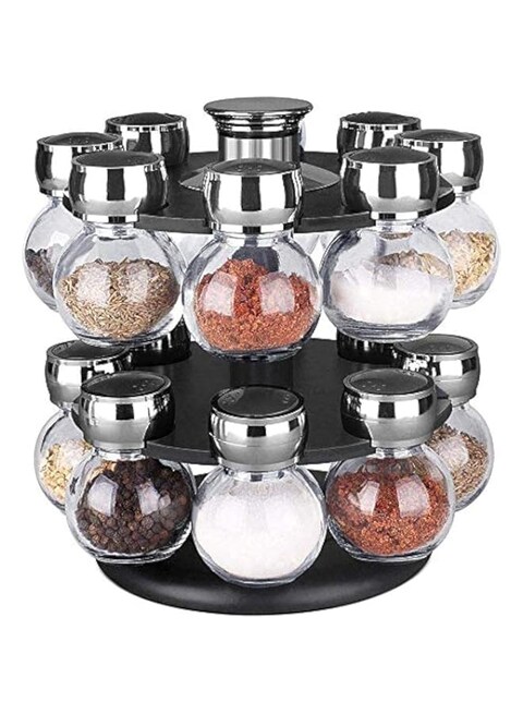 KingDeals_uae Glass Spice Jar Rack Set 16 pieces