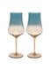 Wine Glass Set of 2 600mL, Handmade Mouth Blown Red Wine Glasses   Elegant Gradient Teal Color Glass   Long Stem Crystal Clear Glasses Excellent Gift