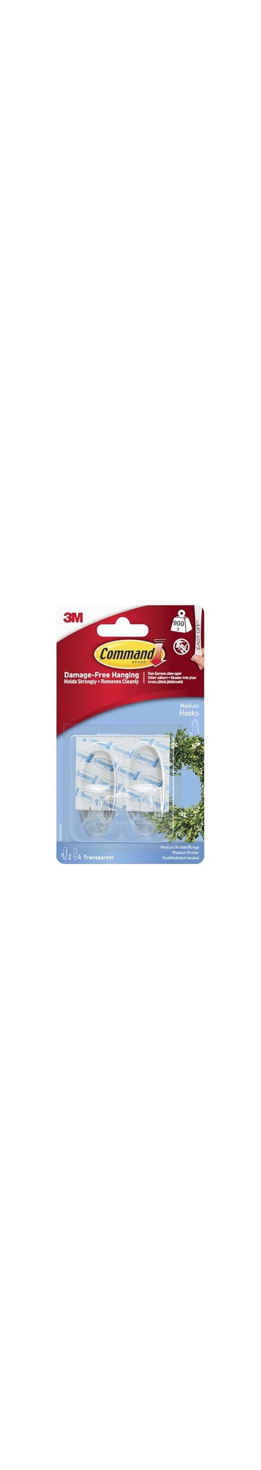 Command&trade; Medium Clear Hooks with Clear Strips 17091CLR, 2 Hooks, 4 Medium Strips