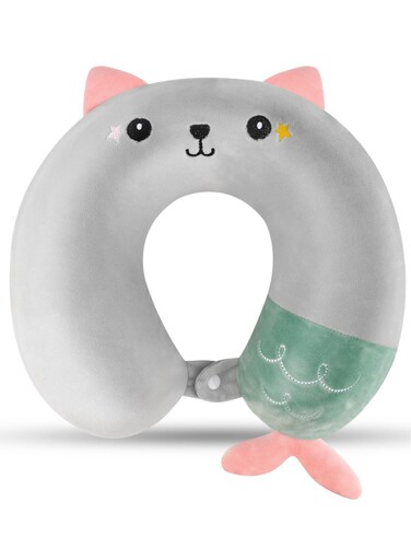 Travel Pillow for Kids, Cute Animal Neck Support for Children Pillow Memory Foam Airplane Pillow U Shaped Travel Pillow for Airplane Train Car Travel Sleeping Camping, Grey