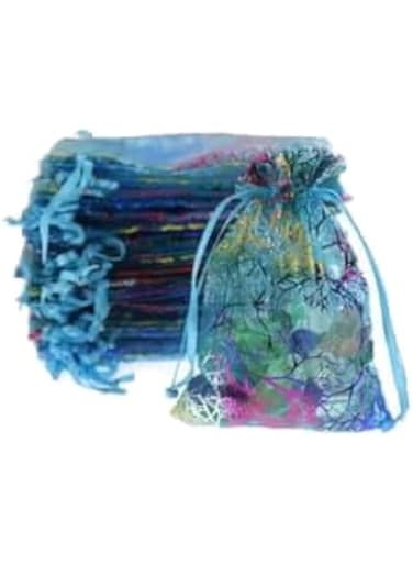 100pcs Blue Organza Gift Pouches &ndash; Perfect for Ganpati, Diwali, Onam gift Pouches, Jewelry Pouches, Candies and Wedding PartyCoralline Pattern Candy Chocolate Favor Gift 10X10X15Cm Blue
