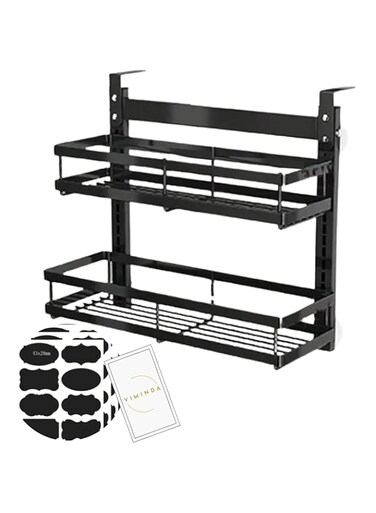 VIMINDA 2-Tier Over The Door Pantry Spice Organizer, Adjustable Pantry Door w/ 8 Baskets, Hanging Basket Spice Rack Seasoning Shelves Detachable Guardrail - Kitchen Accessories Fit Wider Doors (Black)