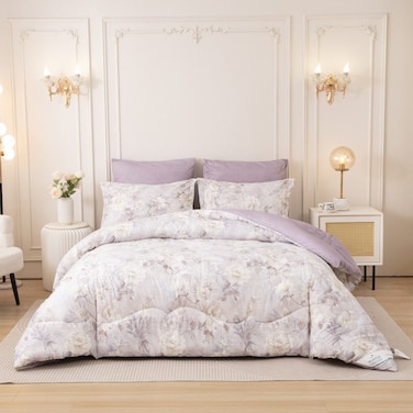 Printed Duvet Set, Queen Size Fits 180x200 cm - 4-Pcs Bed Set, Brushed Microfiber Fabric - 1 Duvet Cover, 1 Fitted Sheet, 1 Pillow Shams, 1 Pillowcases (Filler Not Included)