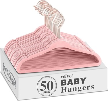 Dot Gift 50-Pack Baby Velvet Hangers - Non Slip Toddler Hangers with 360 Chrome Rose-Gold Hook