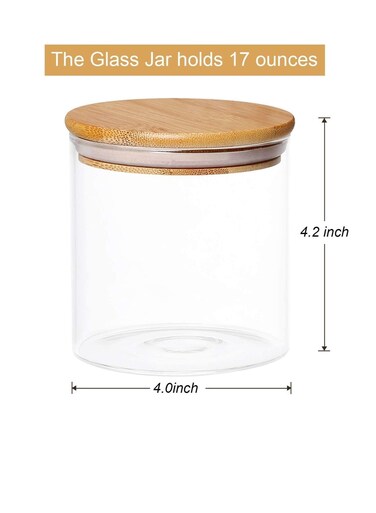 &amp; Home 600ml Round Glass Jar with Bamboo Lid, Kitchen Food Storage Containers Airtight Lids Cereals Canisters Jars